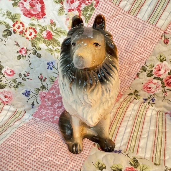 VINTAGE Collie dog statue, glazed Collie Dog statue, English country dog statue - Picture 1 of 9